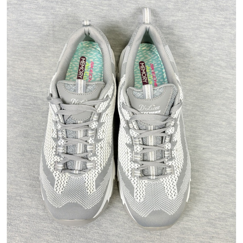 Skechers D'Lites Sneakers Womens 11 Gray White Knit Rhinestone 11955 GYW - Picture 8 of 14